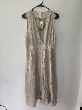 Esley Tan And White Striped Sleeveless Button-Front Midi Dress